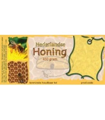 Honingetiket voor 450 gr met raat en bijtje