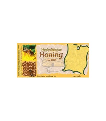 Honingetiket voor 450 gr met raat en bijtje