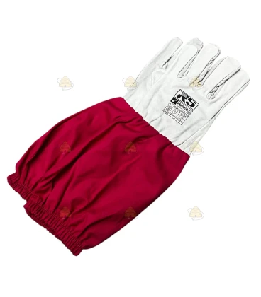 Imkerhandschoenen, leer & katoen roze / wit