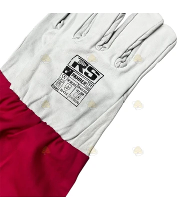 Imkerhandschoenen, leer & katoen roze / wit