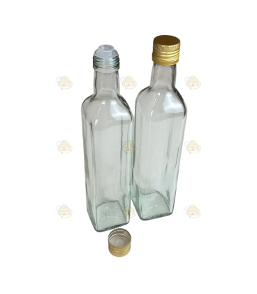 Vierkante glazen fles met metalen draaidop 500 ml, per 21 stuks