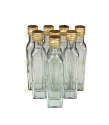 Vierkante glazen fles met metalen draaidop 250 ml, per 8 stuks