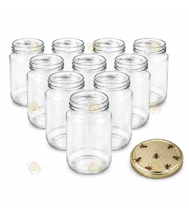 Ronde glazen potten 60 stuks - 375 ml / 450 gram, met keuze uit deksels (TO 63 mm)