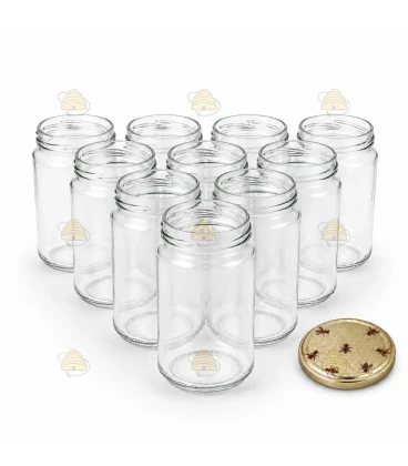 Ronde glazen potten 60 stuks - 290 ml / 350 gram, met keuze uit deksels (TO 63 mm)