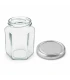 Hexagonale glazen potten 60 stuks - 278 ml / 350 gram, met keuze uit deksels (TO 63 mm)