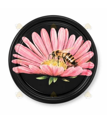 Bij op roze margriet, 63 mm TO deksel, 60 stuks