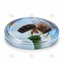 Bij op appelbloem, 63 mm TO deksel, 60 stuks
