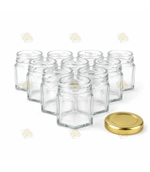 Hexagonale glazen potten 90 stuks - 45 ml / 50 gram, met keuze uit deksels (TO 43 mm)