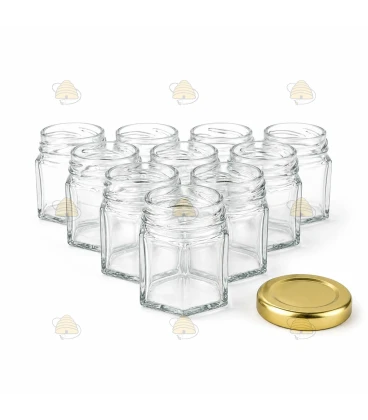 Hexagonale glazen potten 90 stuks - 45 ml / 50 gram, met keuze uit deksels (TO 43 mm)