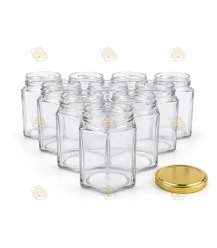 Hexagonale glazen potten 72 stuks - 116 ml / 140 gram, met keuze uit deksels (TO 48 mm)
