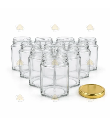 Hexagonale glazen potten 72 stuks - 116 ml / 140 gram, met keuze uit deksels (TO 48 mm)