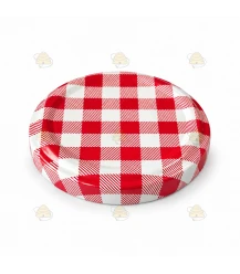 Doos deksels rood/wit jampot (klik knop / RSB) , 63 mm TO - 1300 stuks