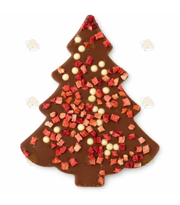 Melk honingchocolade kerstboom met aardbei en crisps - 85 gram